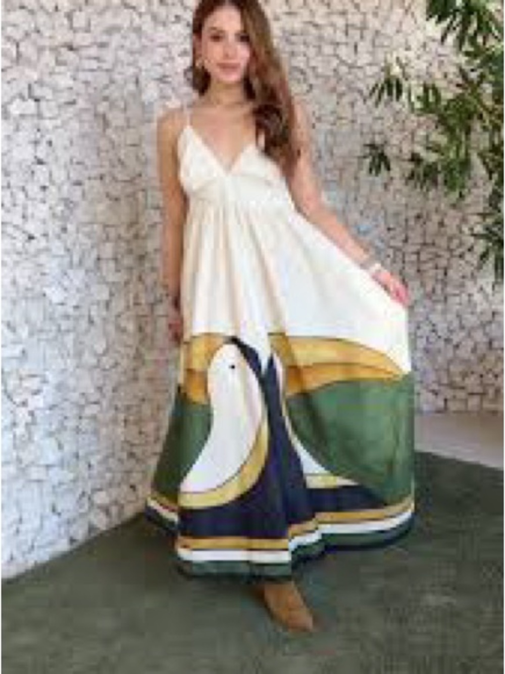 NEW FARM Rio Cream Toucan Maxi Dress Green Gold Tuca Exotic Tropical Resortwear - Picture 10 of 12